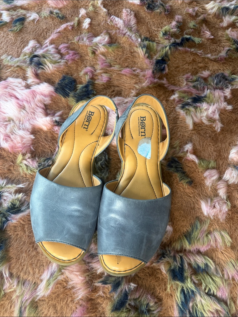 Born Gray Leather Open-Toe Slingback Mules